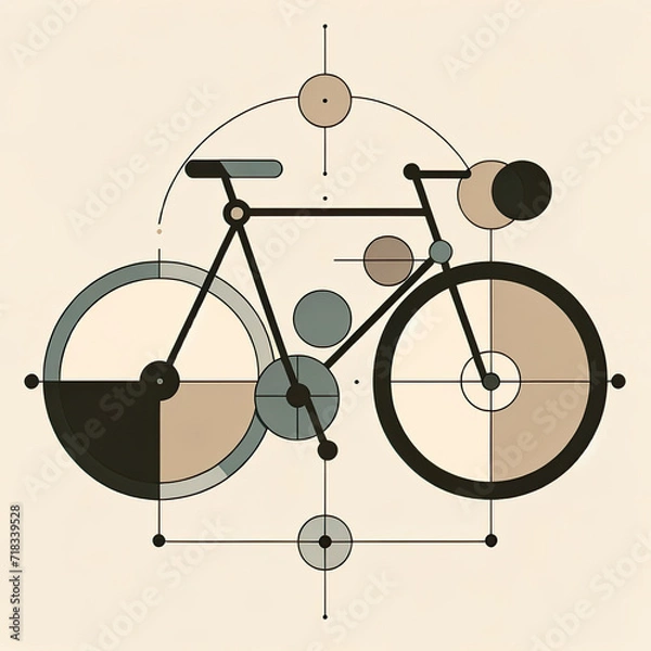 Fototapeta A bicycle depicted in a minimalistic geometric art style on a beige background.