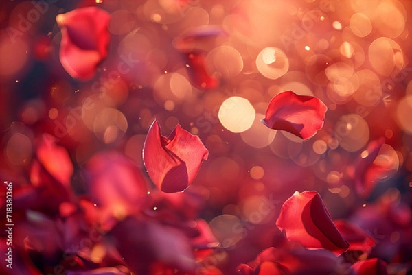 Fototapeta roses petals confetti blurred background