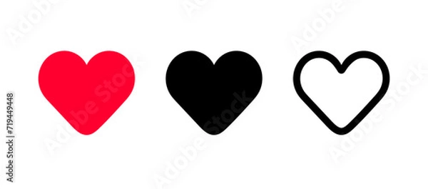 Fototapeta Heart icons set. Vector color and black glyph and line icons isolated on white background.