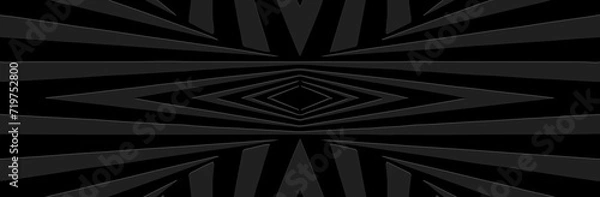 Fototapeta Banner, fractal trendy cover design. Relief ethnic geometric 3D pattern on a black background from lines, art deco. Artistic art of the East, Asia, India, Mexico, Aztec, Peru.