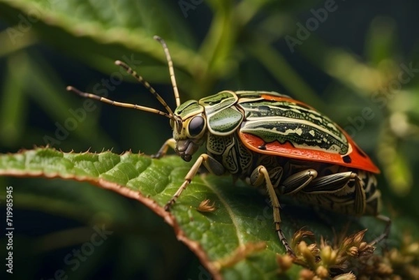 Fototapeta green shield bug on a leaf close up macro photography