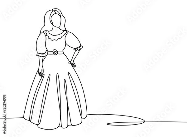 Fototapeta Woman. Dress. Costume. Wide skirt. One line