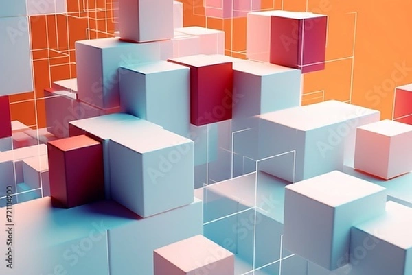 Fototapeta abstract geometric blocks, 3d render. Generative AI