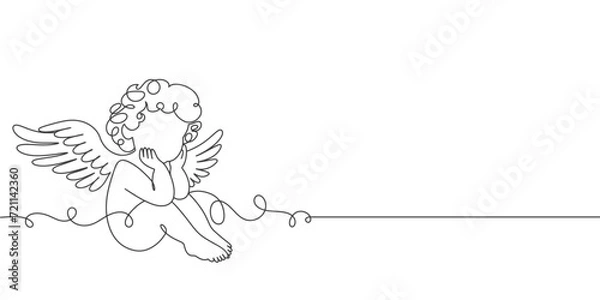 Fototapeta angel with wings line art style vector illustration