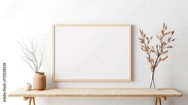 Fototapeta Blank picture frame mockup on a wall. Square orientation. Artwork template in interior design