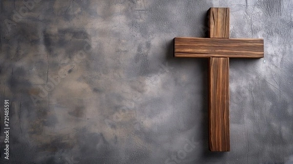 Fototapeta Simplistic wooden cross against grunge backdrop