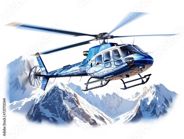 Fototapeta Helicopter Flying High Above Mountain Range - AI Generated