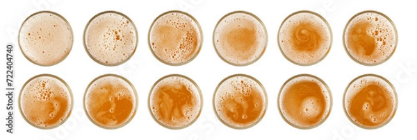 Fototapeta Beer Isolated Top View, Unfiltered Lager in Glass, Wheat Beer with Foam, Bubbles on Alcohol Drunk Mug Top