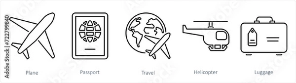 Fototapeta A set of 5 Mix icons as plane, passport, travel