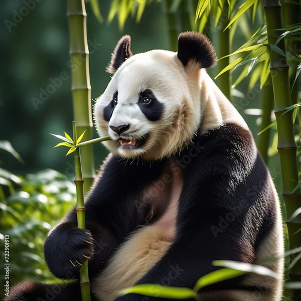 Fototapeta giant panda chews bamboo