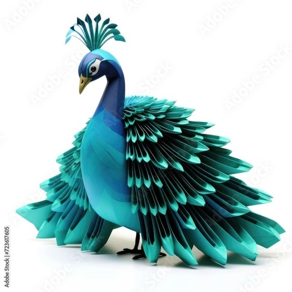 Fototapeta Colorful Origami peacock, Unique Paper Polygon Artwork, Ideal Pet Concept, Ai Generated