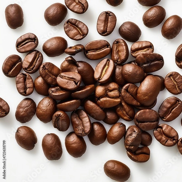 Fototapeta Roasted Coffee Beans in the Center of a Minimalist Plain Background, Generative AI