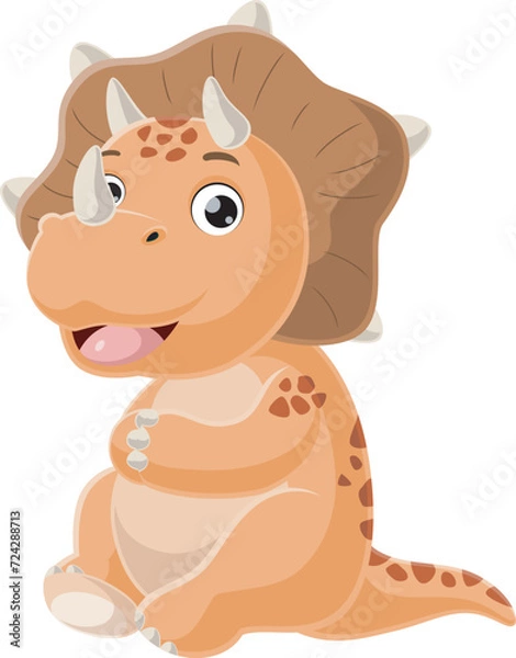 Fototapeta Cute baby triceratops dinosaur cartoon sitting