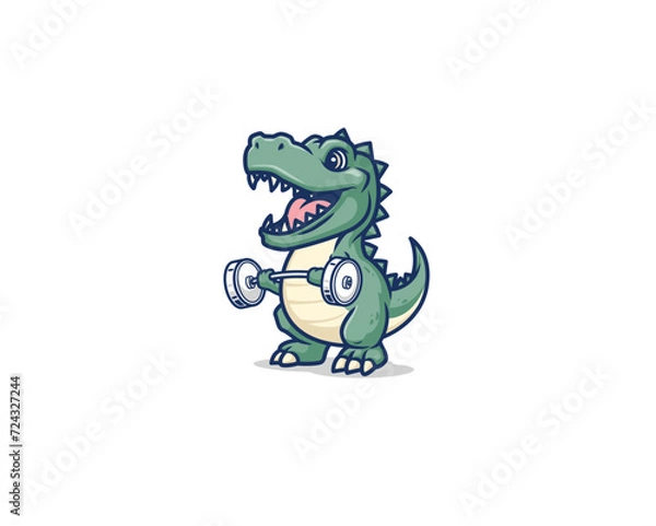 Fototapeta weightlifting dinosaurs mascot illustration