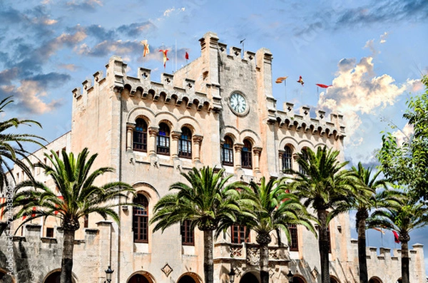 Fototapeta Ciutadella Town Hall, Menorca. Former palace of the Arab governor and Royal Palace under the Crown of Aragon. Menorca, Balearic Islands, Spain	