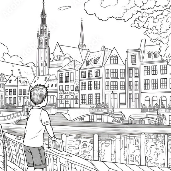 Fototapeta Amsterdam Coloring Page, Ai generative