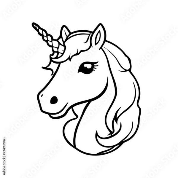 Fototapeta Cute unicorn head portrait - coloring book for kids