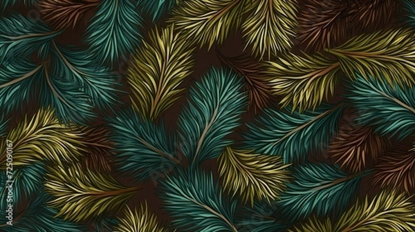 Fototapeta seamless background with coniferous branches pattern, coniferous, fir, 