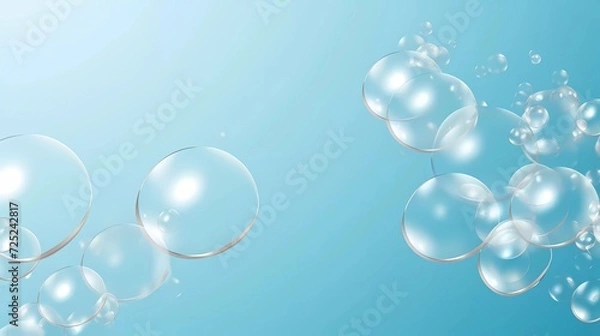 Fototapeta transparent bubbles on light blue background. generative ai