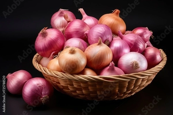 Fototapeta .Photo of a basket filled with onions