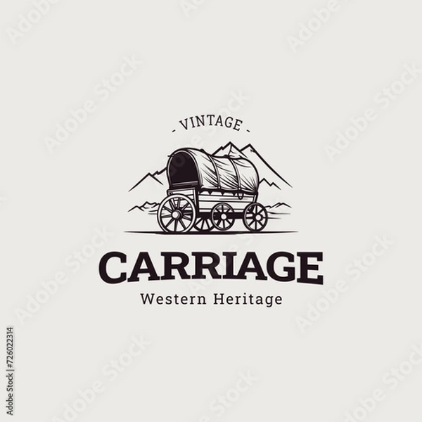 Fototapeta horse-drawn carriage logo icon vector,Silhouette carriage with horse. Traditional transportation