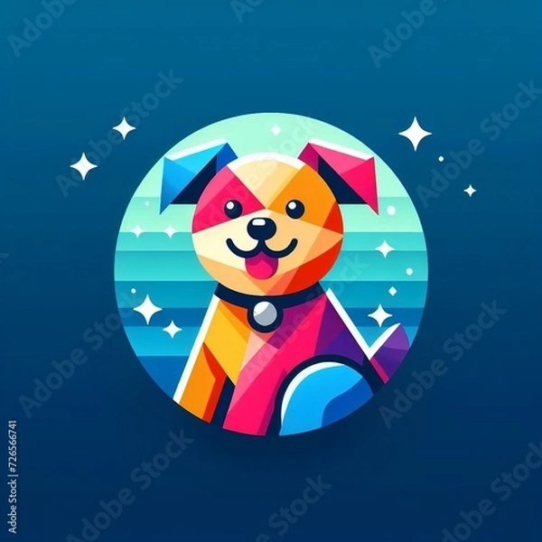 Fototapeta  flat logo illustration of a dog in an abstract Vector Illustration with a blue Background with space for games logo and icons created with generative ai 