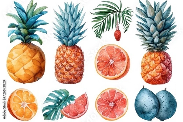 Fototapeta Watercolor collection Food Illustration with fresh Fruits 