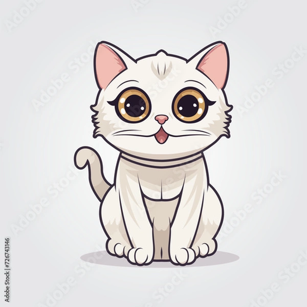 Fototapeta Cute kitty of kawaii style with big eyes and jolly smiling vector illustration in white background