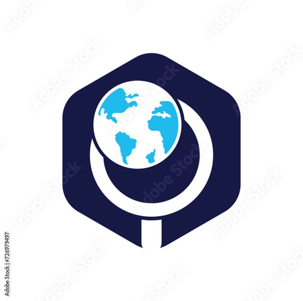 Fototapeta Globe search logo vector icon. world and loupe logo combination.