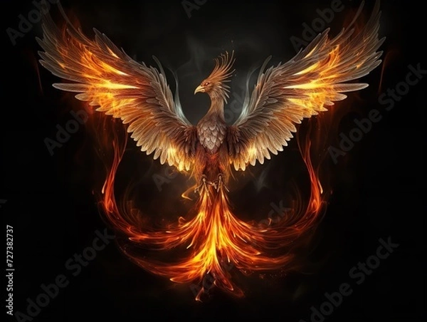 Fototapeta Phoenix Rising from Ashes Rebirth and Immortality Isolated on White Background AI Generated