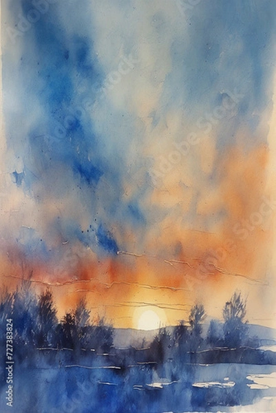 Fototapeta Watercolor Sunrise Serenity ,Morning Glow