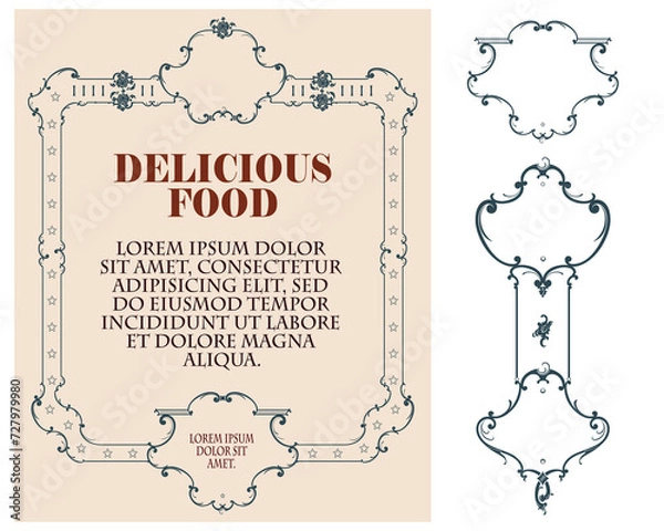 Fototapeta Luxury vector frame in ancient style for flyer, invitations or greeting cards.