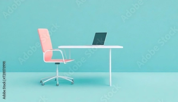 Obraz Streamlined Productivity: Minimal Office Chair and Table with Laptop Setup