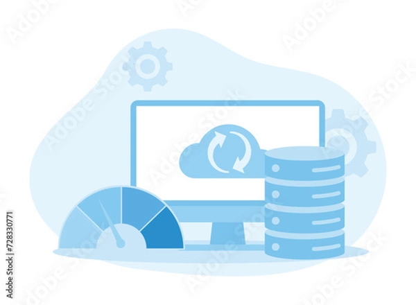 Fototapeta hosting  backup and data analysis concept flat illustration