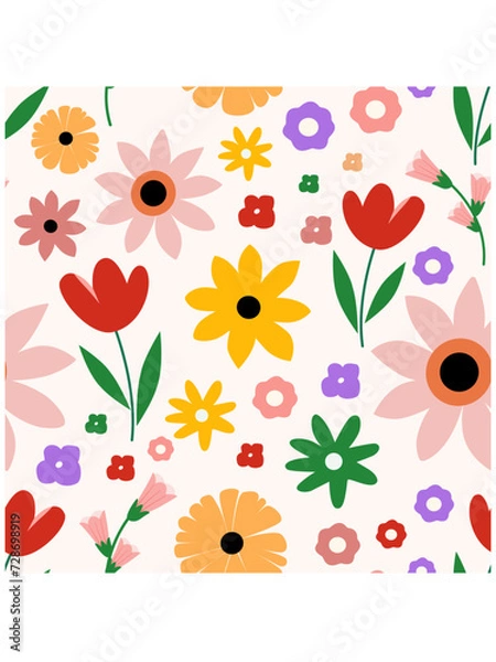 Fototapeta Cute floral seamless pattern. Vector spring background.