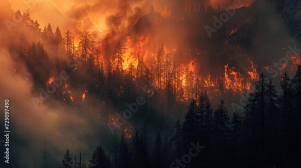 Fototapeta Forest fire in the mountains