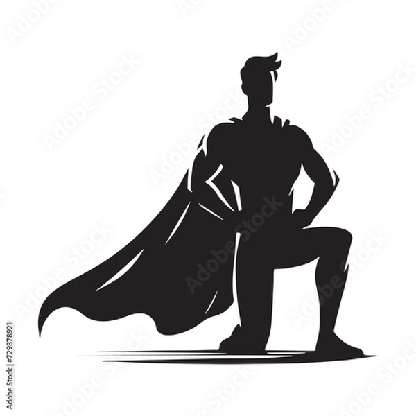 Fototapeta Superhero silhouette. powerful superhero in pose. Superhero silhouette art vector 