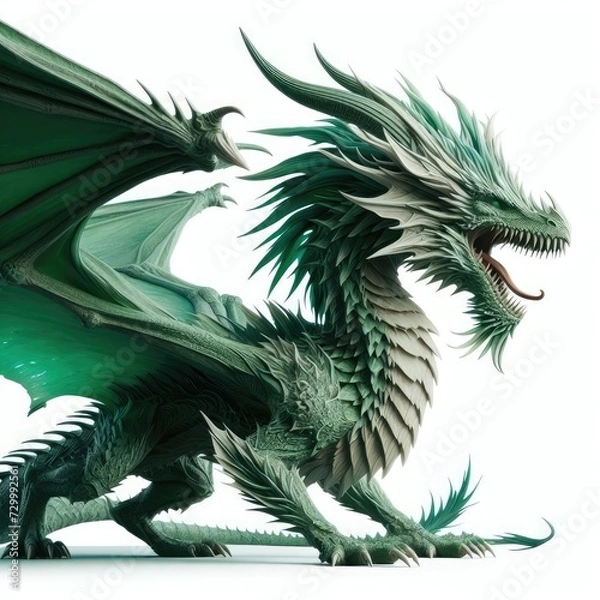 Fototapeta green dragon on a white background
