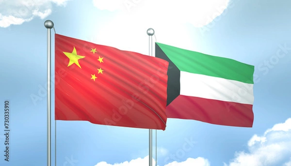 Fototapeta China and Kuwait Flag Together A Concept of Realations