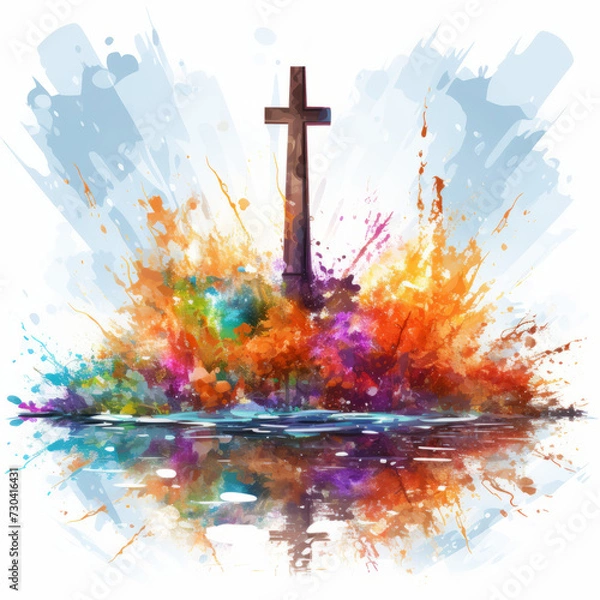 Fototapeta Abstract Watercolor Painting of Christian Cross

