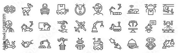 Obraz Set of 30 outline icons related to robotics. Linear icon collection. Editable stroke. Vector illustration