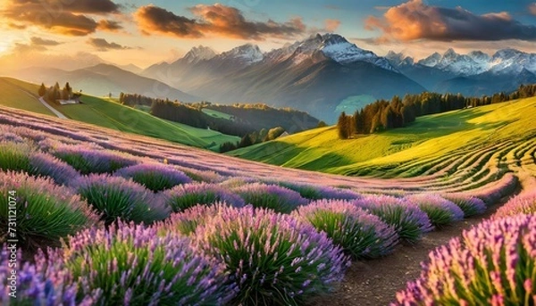 Fototapeta lavender field at sunset