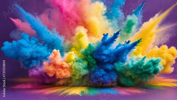 Fototapeta LGBT+ Explosion: Abstract Pride-Colored Powder Burst with Isolated Splatter - Rainbow Smoke Particles and Explosive Vibrancy for Inclusive Designs, Celebrations, and Colorful Backgrounds