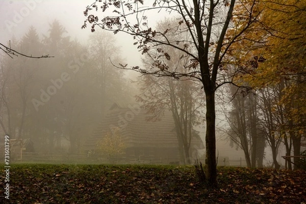 Fototapeta Autumn landscape in the ethnographic museum.