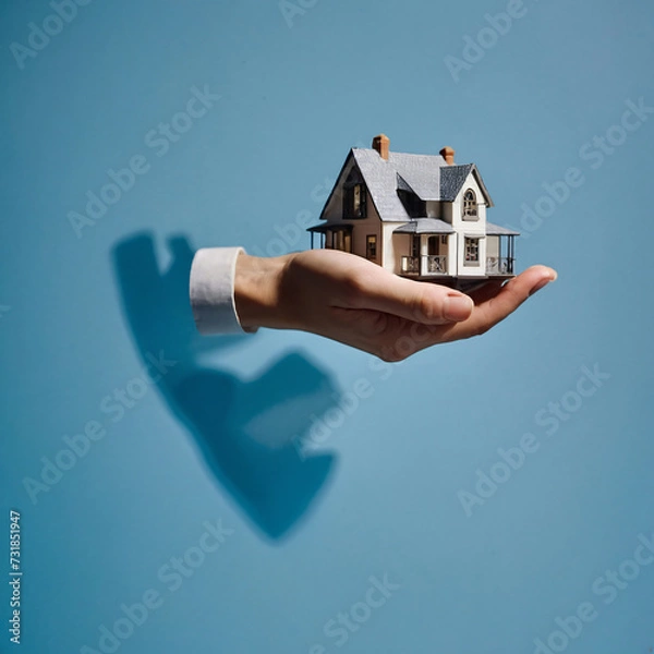 Fototapeta Hand holding a model house