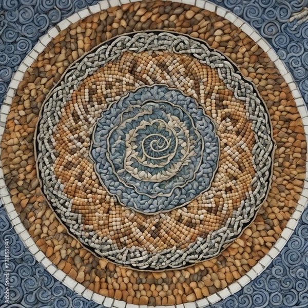 Fototapeta tile mosaic A spiral Turkish decorative tile plate spiral background with a detailed and elegant spiral texture  