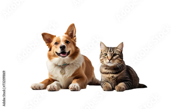 Fototapeta A Picture-Perfect Bond Between Dog and Cat, Capturing the Joy on a Transparent White Background