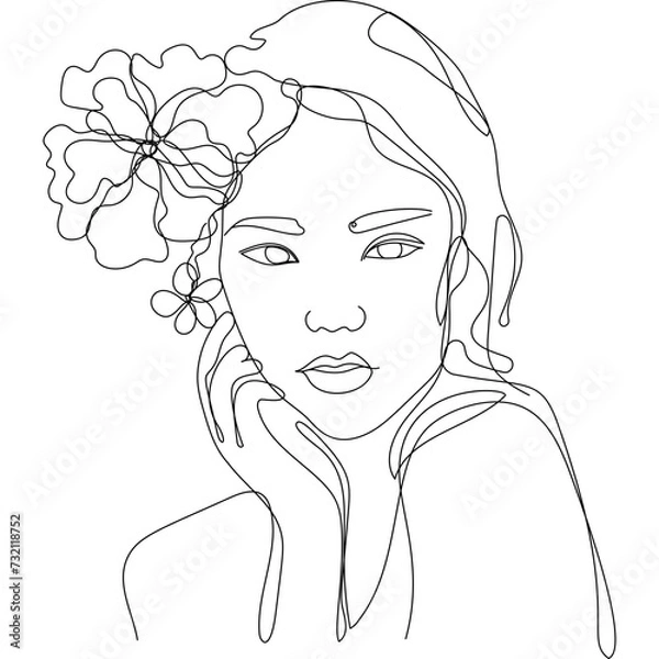 Fototapeta One Line Asian Girl with Flower