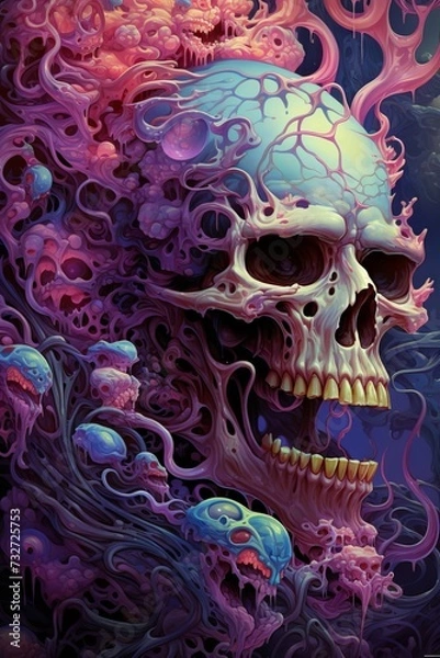 Fototapeta Vibrant Psychedelic Melting Skull Artwork