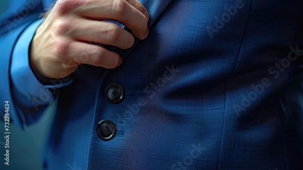 Fototapeta Man in blue suit two buttons, doing button